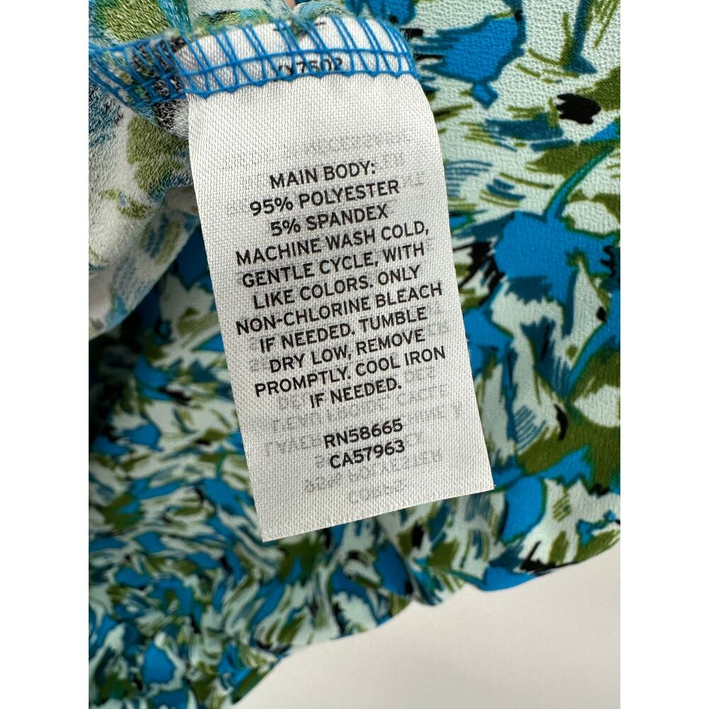 Halogen Blue Green Floral Cap Sleeve Ruched Waist Midi Dress HA469372MI Womens S - Picture 7 of 10